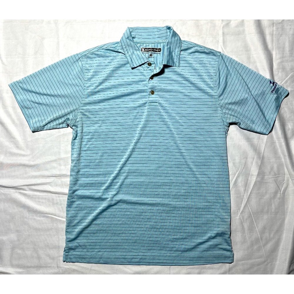 Men's Medium Pebble Beach Short Sleeve Polo Shirt, Dry-Luxe Performance Sky Blue